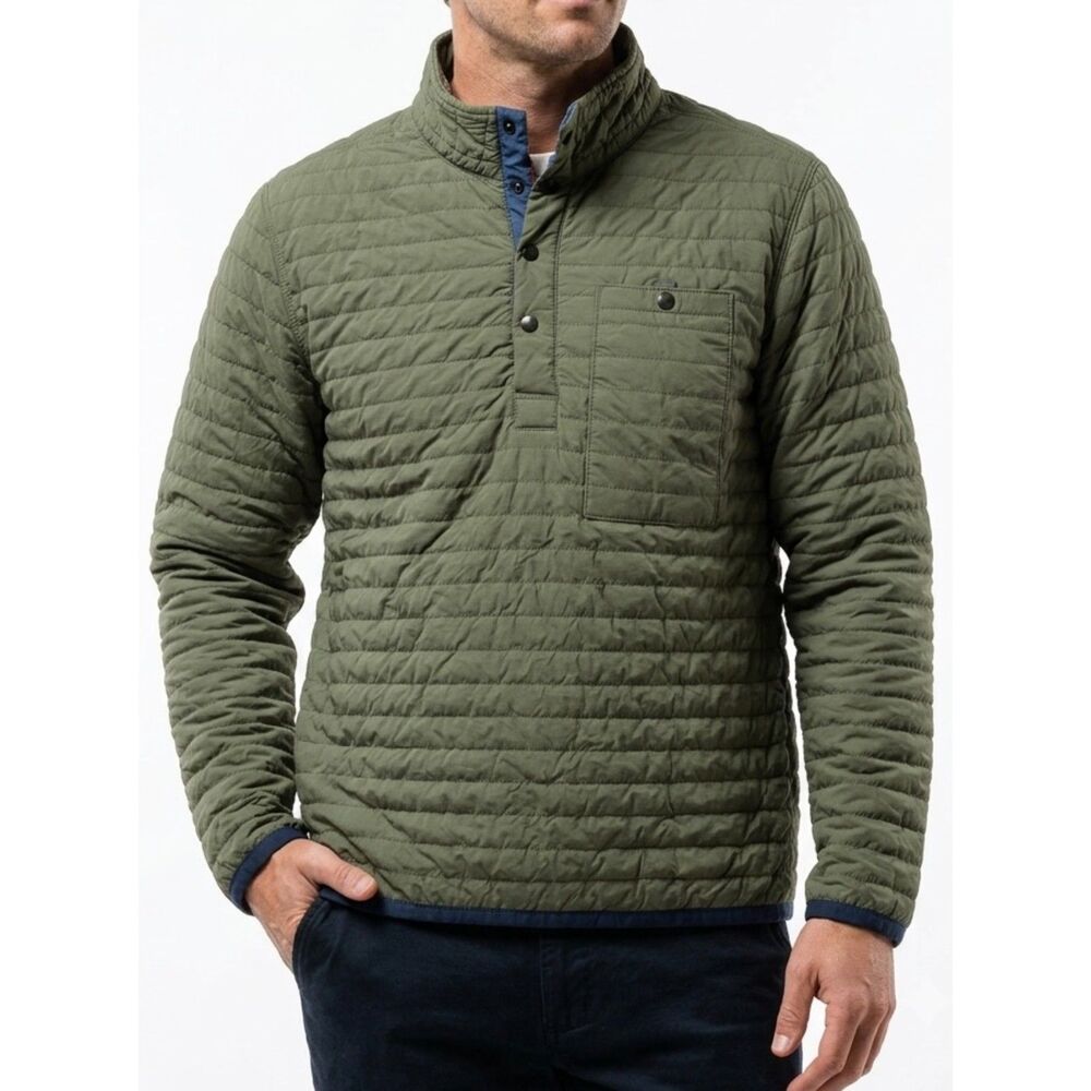 Relwen Windzip Popover Quilted Snap Pullover Olive Nylon Size S Small